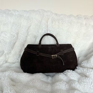 Italian Suede Brown Leather Top Handle Handbag